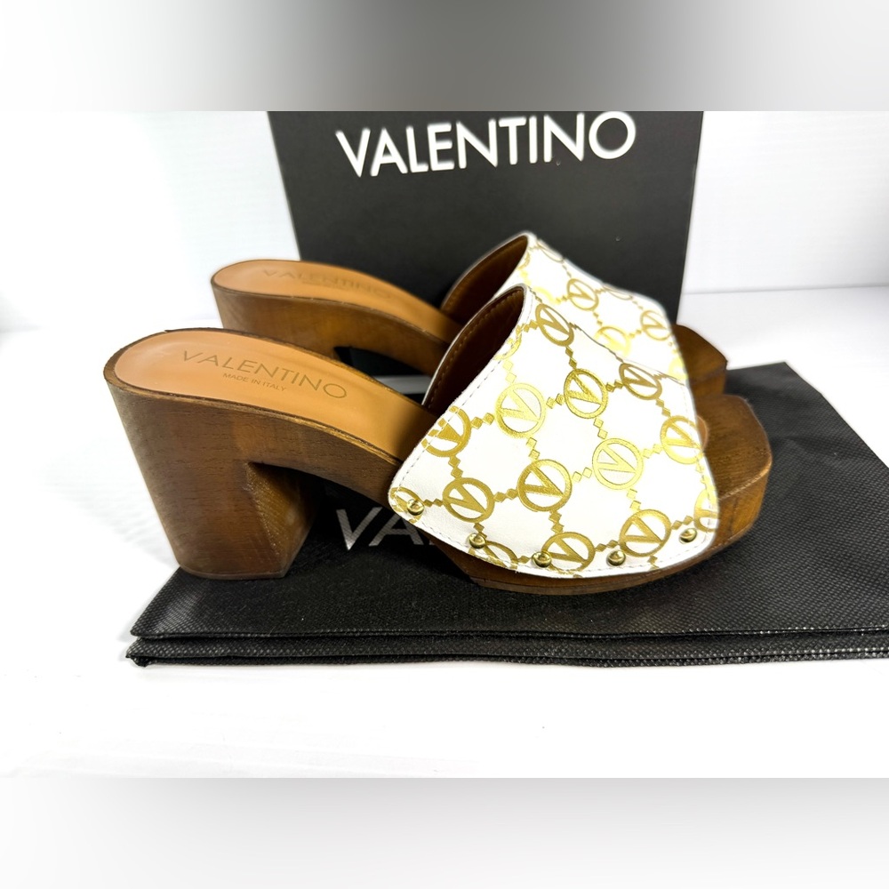 Valentino Women's Kiki White and Gold Mules size 8 - Picture 3 of 9